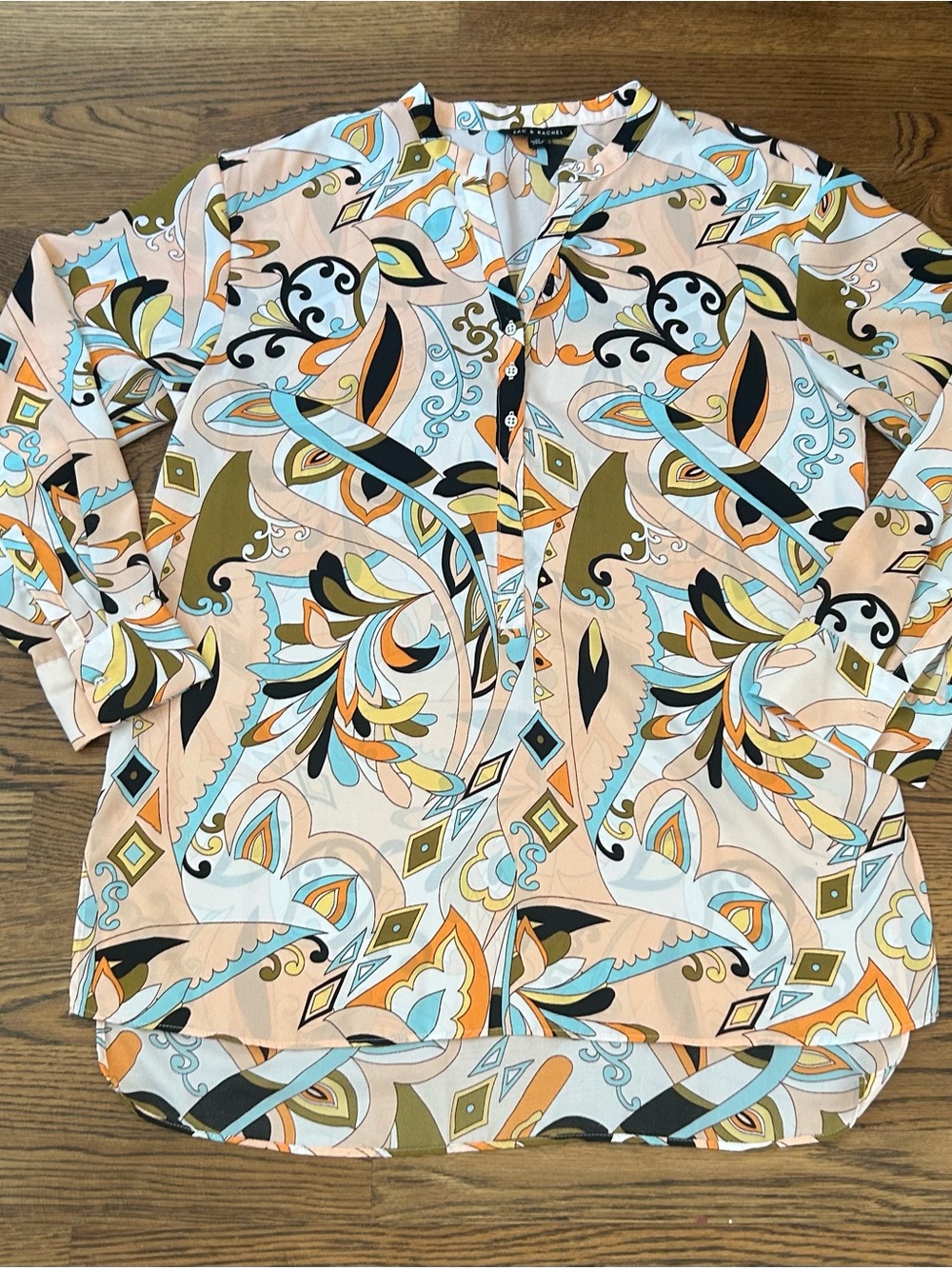 Zac & Rachel Peach Multi-Print Casual Button-Down Shirt 259